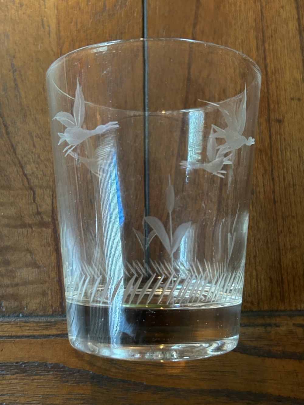 Vintage Mid-Century Modern Etched Crystal Duck Hunt Rock / Whiskey Glass
